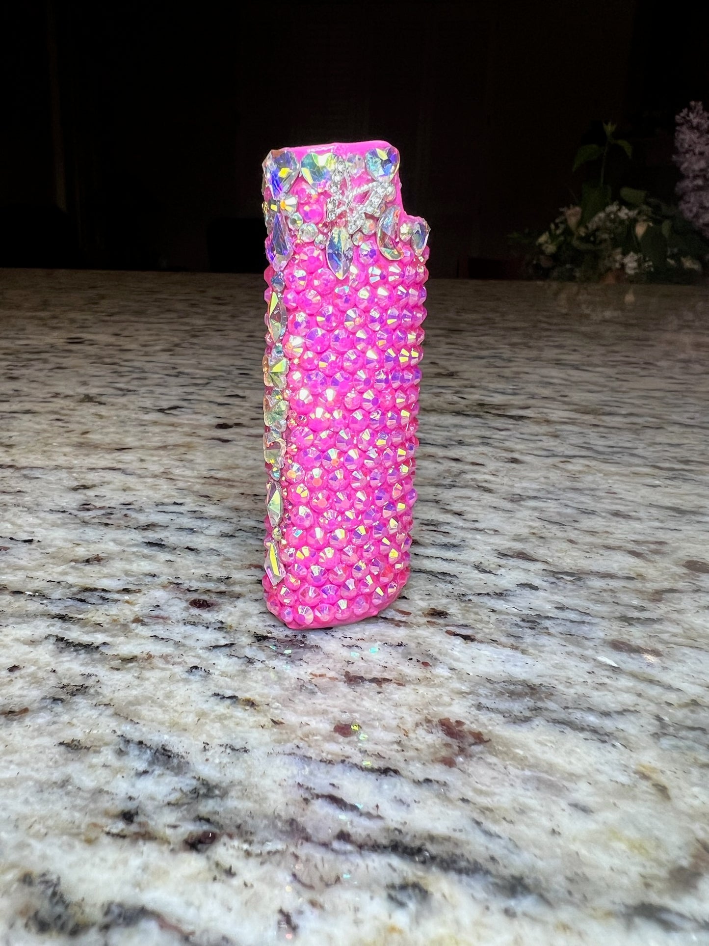 On Wednesday's We Wear Pink - Hot Pink Bedazzled Bling Fancy CRYSTAL AB BIC Lighter Case with jewels and charms