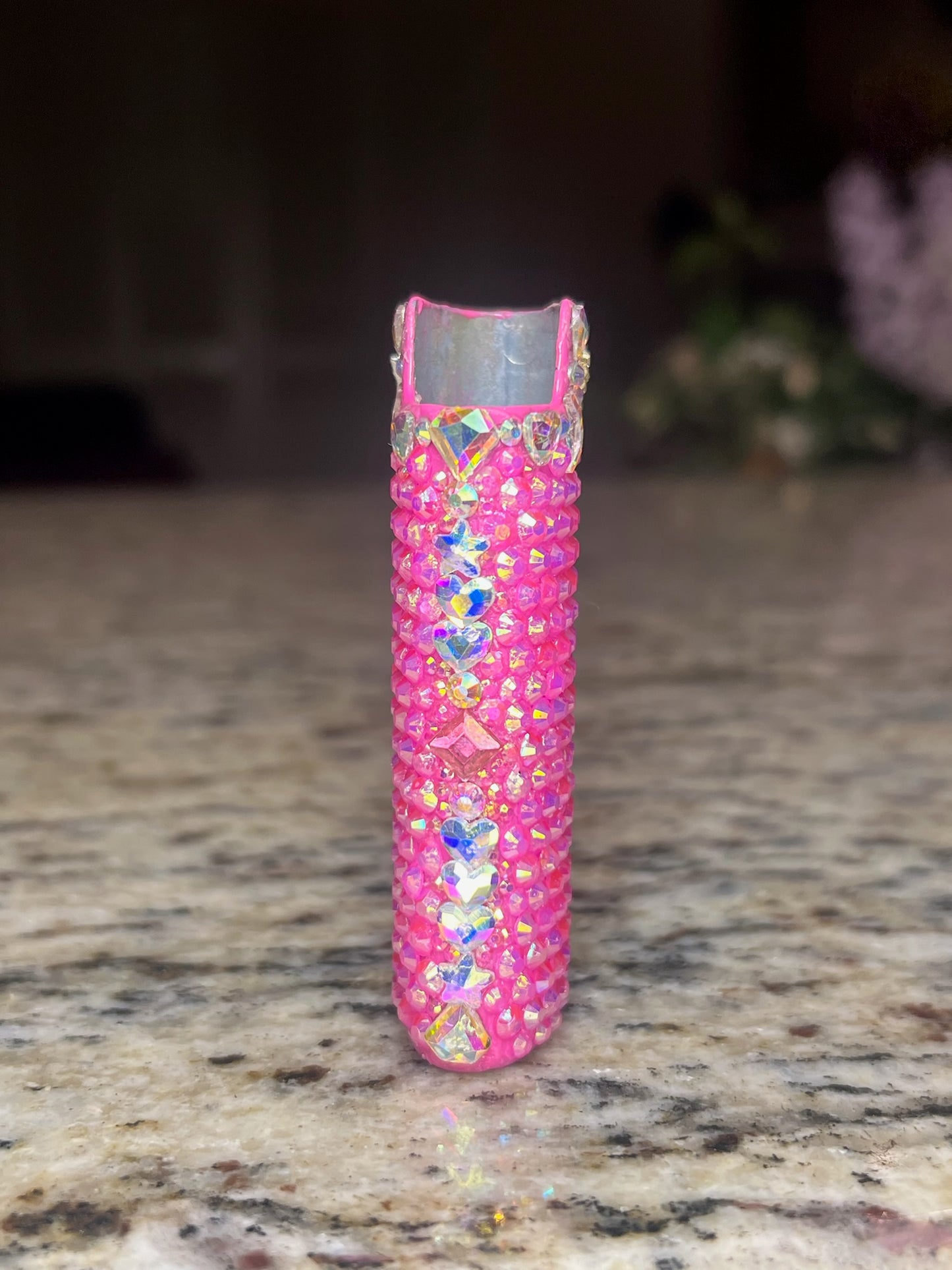 On Wednesday's We Wear Pink - Hot Pink Bedazzled Bling Fancy CRYSTAL AB BIC Lighter Case with jewels and charms