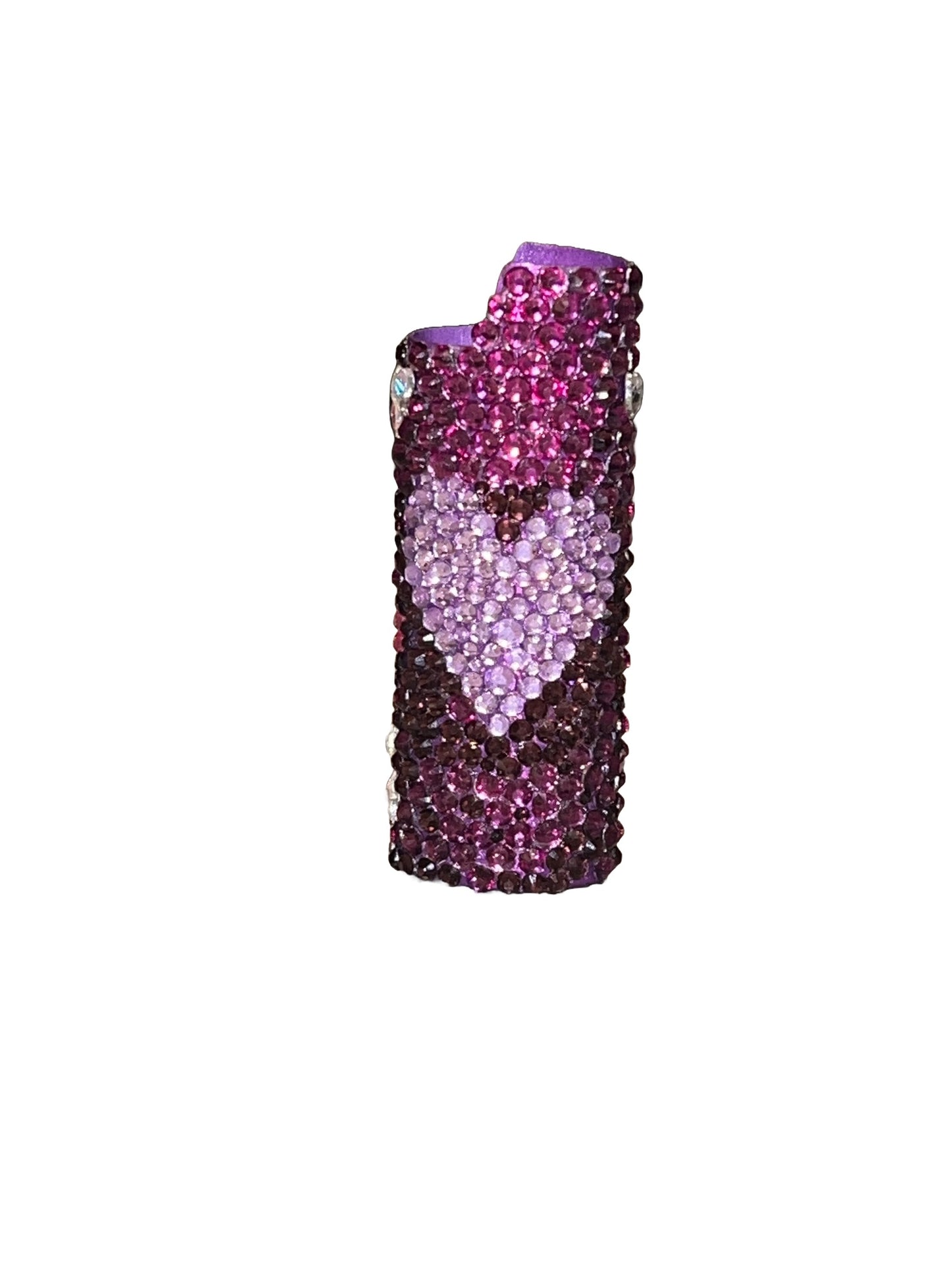 Cosmic Heartbeat - Bedazzled Purple & Pink Heart BIC Lighter Case