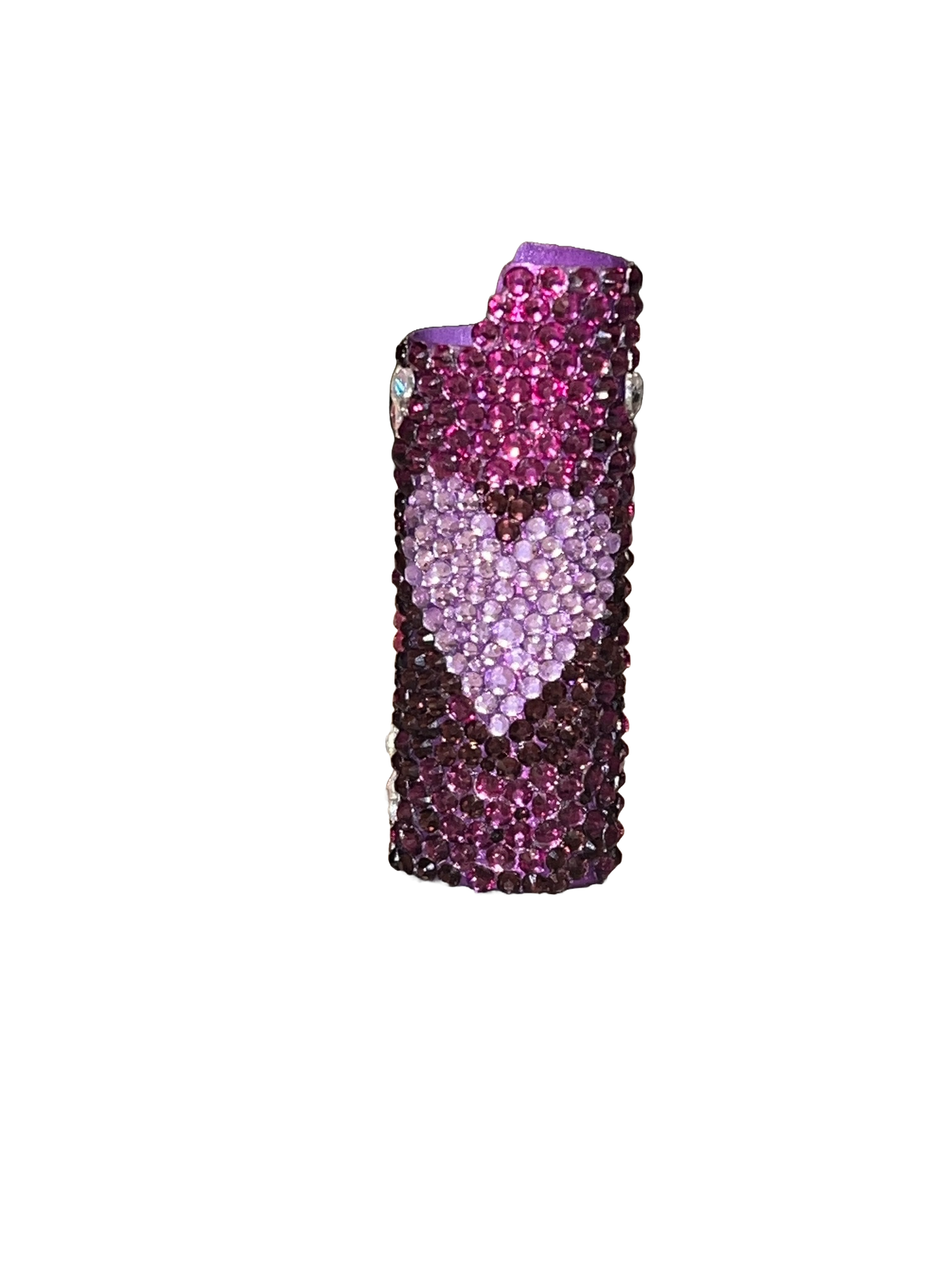 Cosmic Heartbeat - Bedazzled Purple & Pink Heart BIC Lighter Case