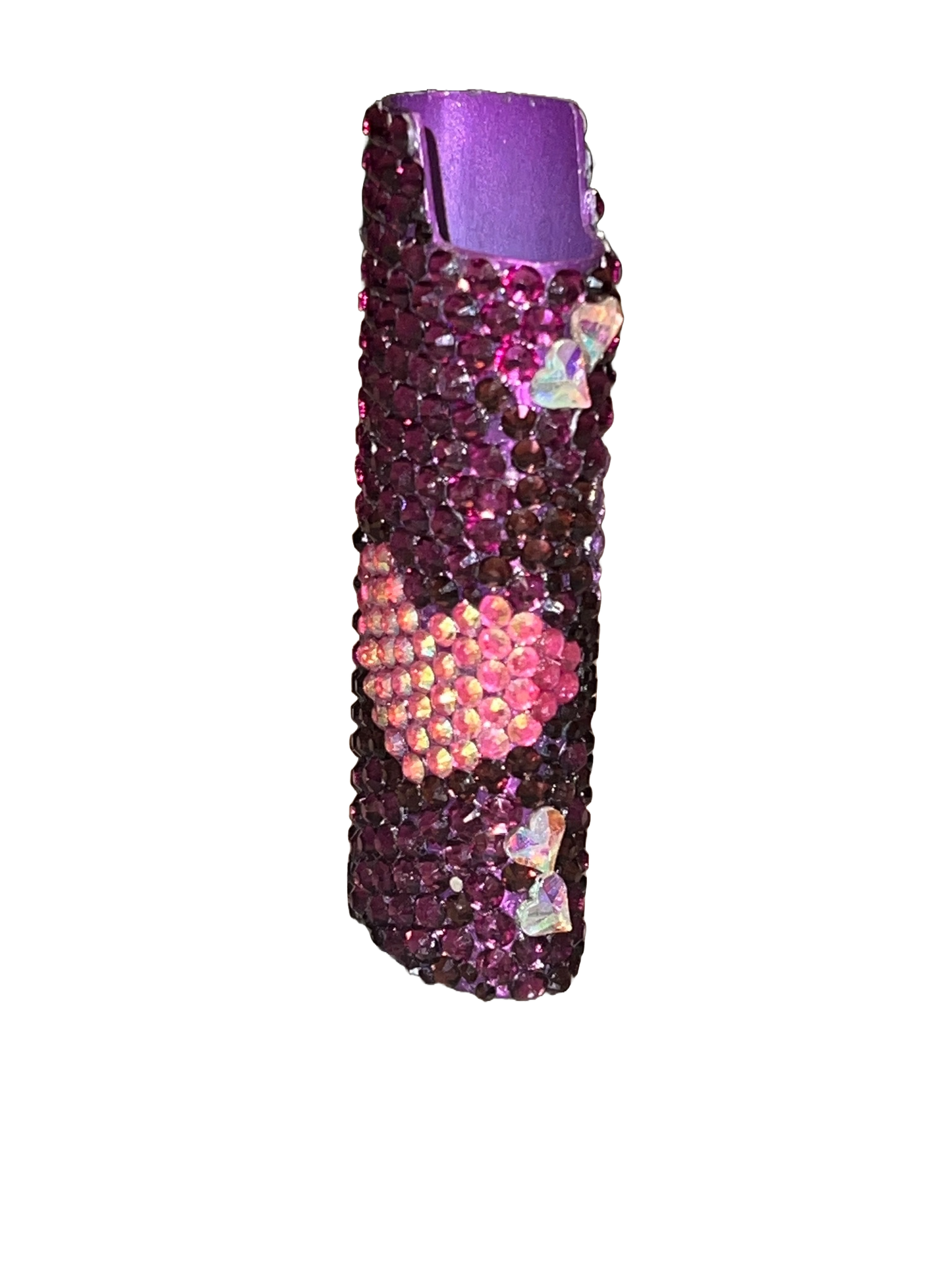 Cosmic Heartbeat - Bedazzled Purple & Pink Heart BIC Lighter Case