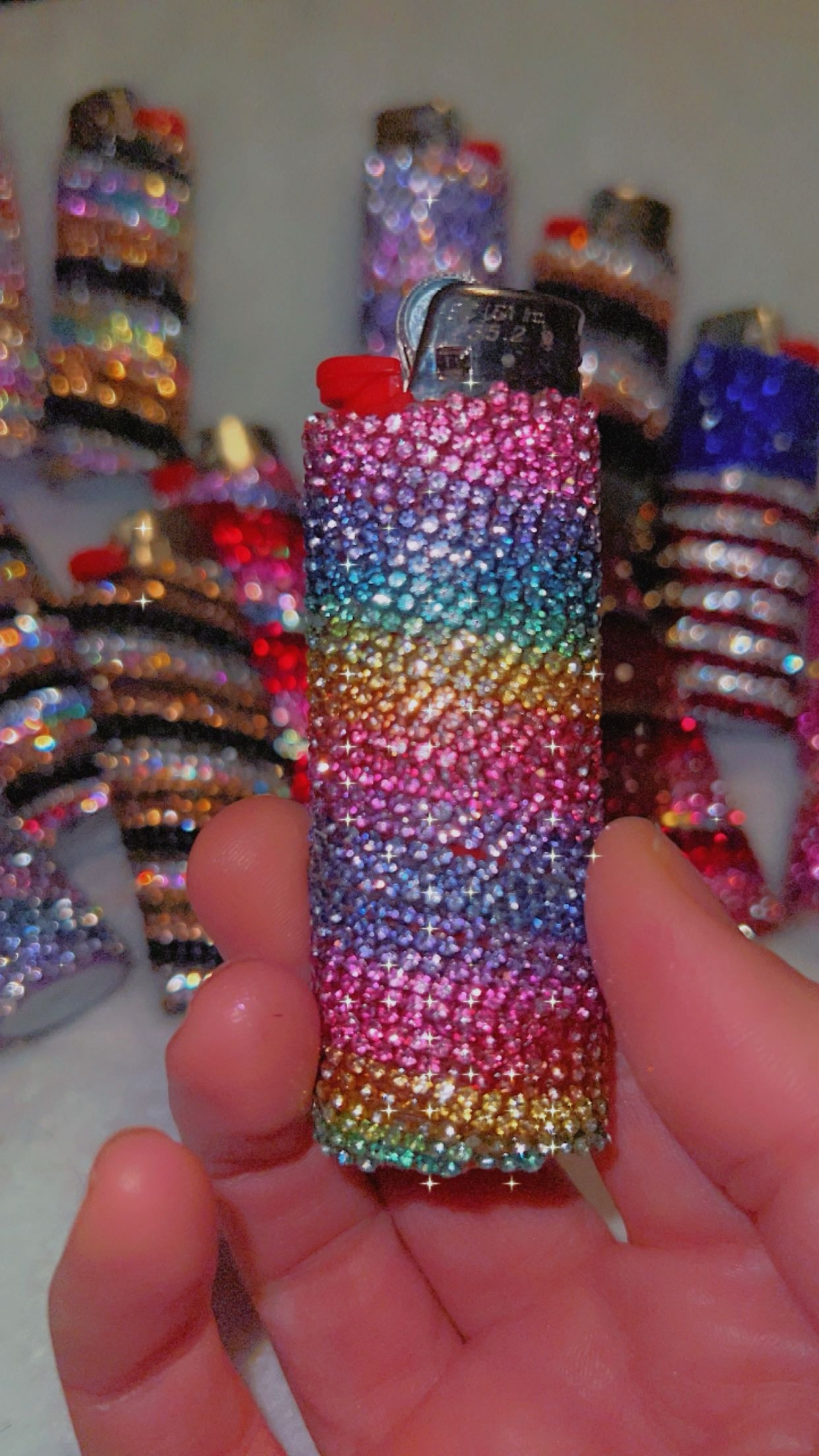 Rainbow Rhinestone Wrapped Crystal Bic Lighter