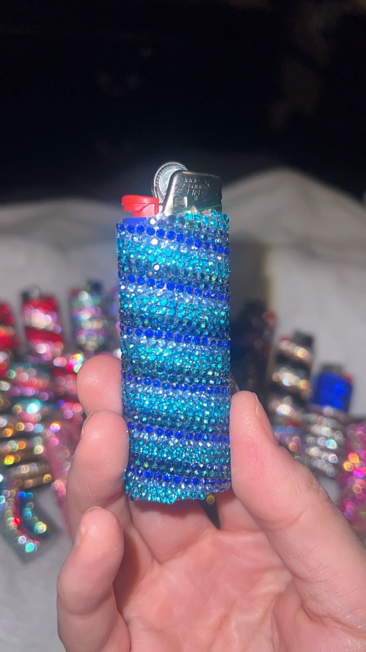 Oceanic Swirl Bling Lighter -Bedazzled Lighter  wrapped in deep blue, and teal