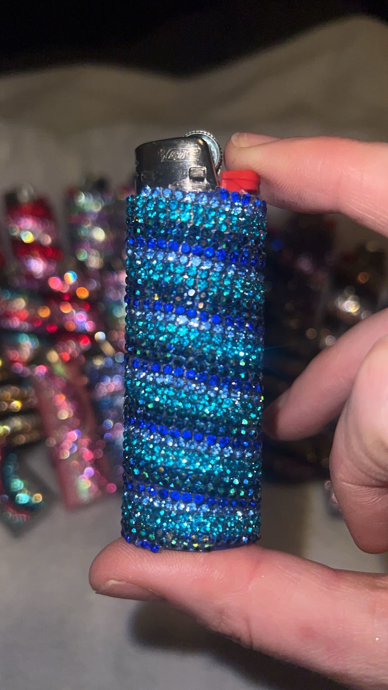 Oceanic Swirl Bling Lighter -Bedazzled Lighter  wrapped in deep blue, and teal