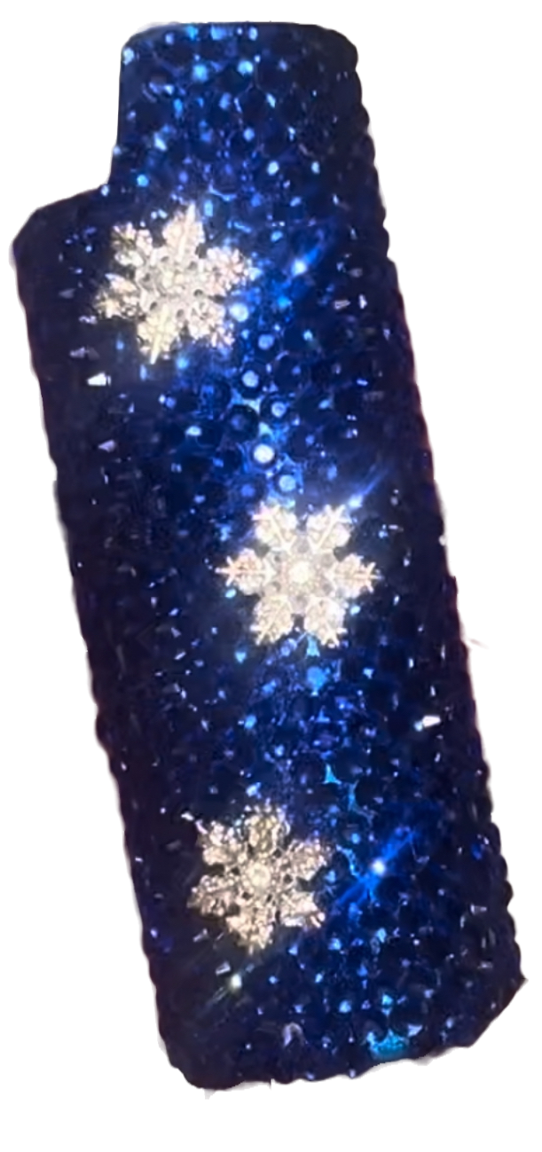 "Antartic Breeze"- Blue Crystal BIC Lighter Case with Silver Snowflake Charms