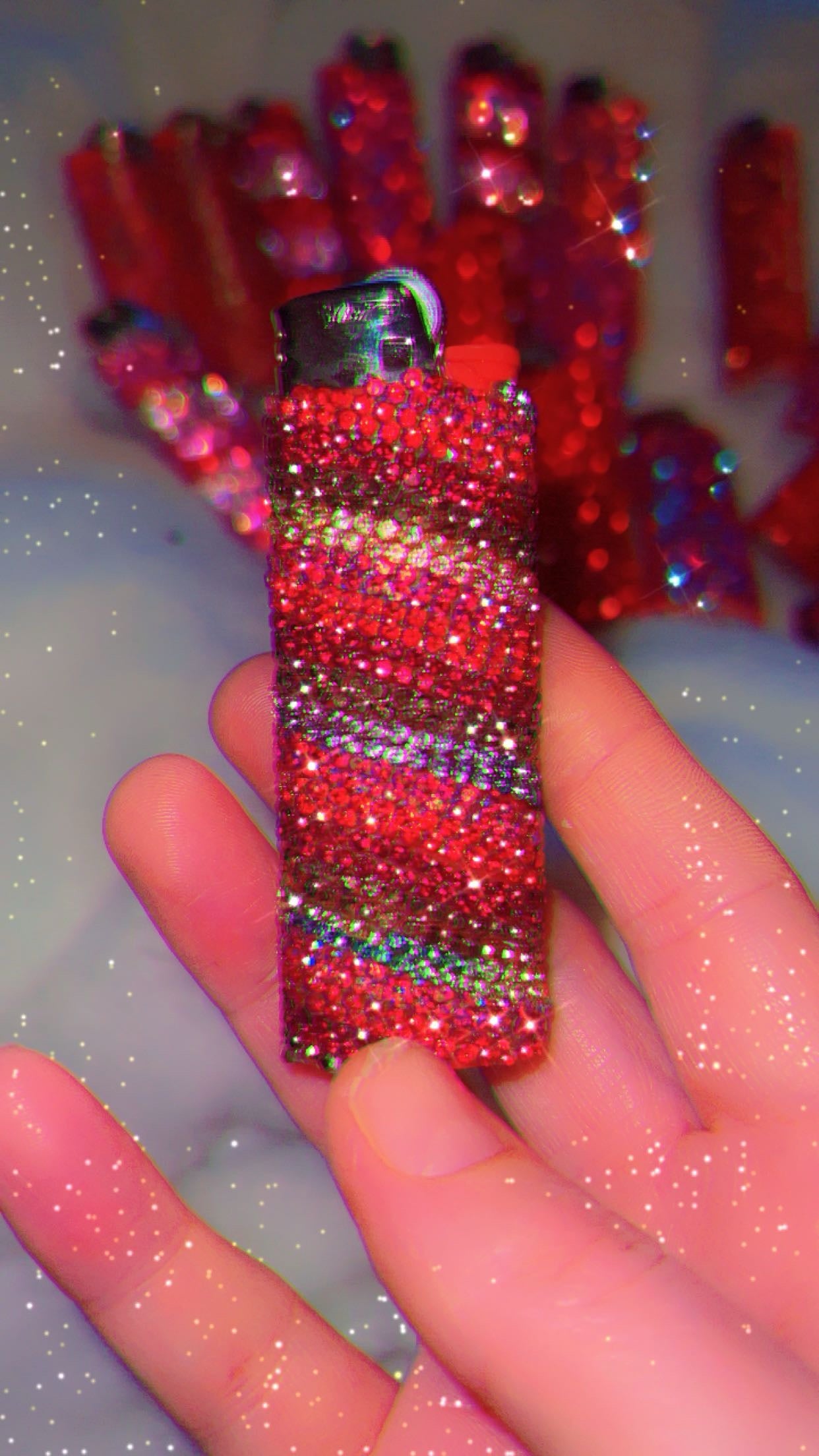 Aphrodite's Flame - Bedazzled Bling Red Gold Rhinestone Wrapped BIC Lighter