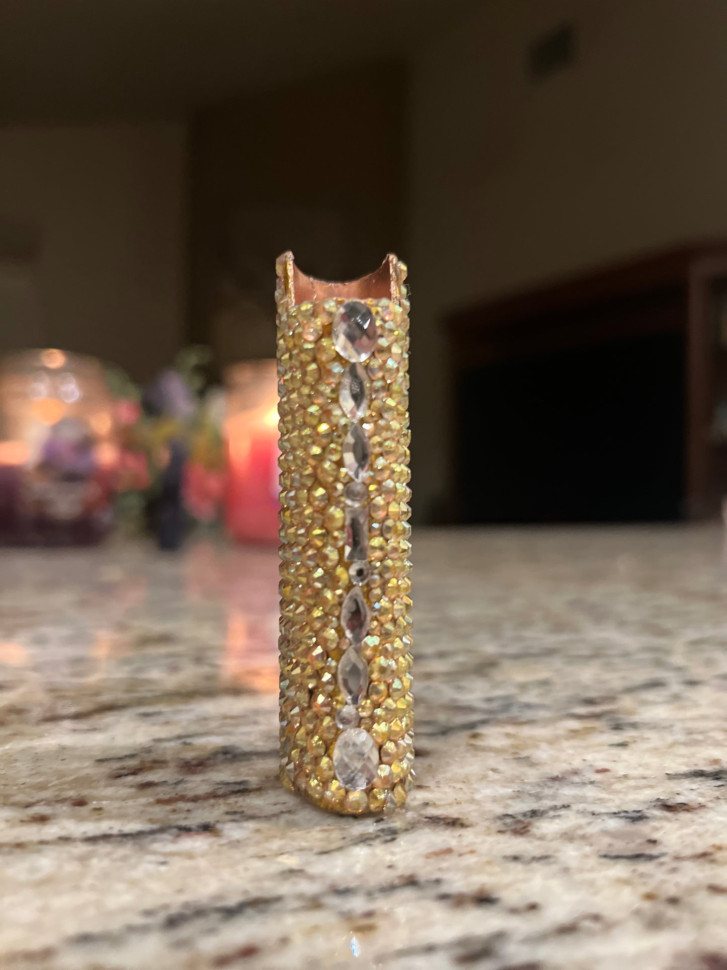 "Midas Touch' - Bedazzled Gold Bling BIC Lighter Case w/ Bright Gold Rhinestones