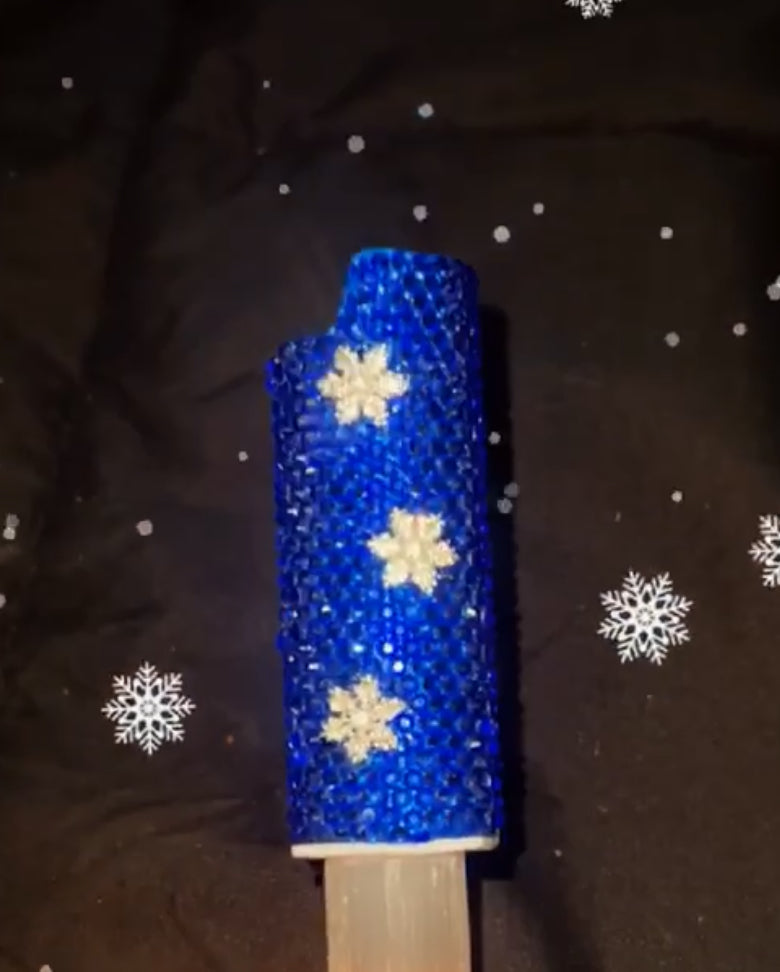 "Antartic Breeze"- Blue Crystal BIC Lighter Case with Silver Snowflake Charms