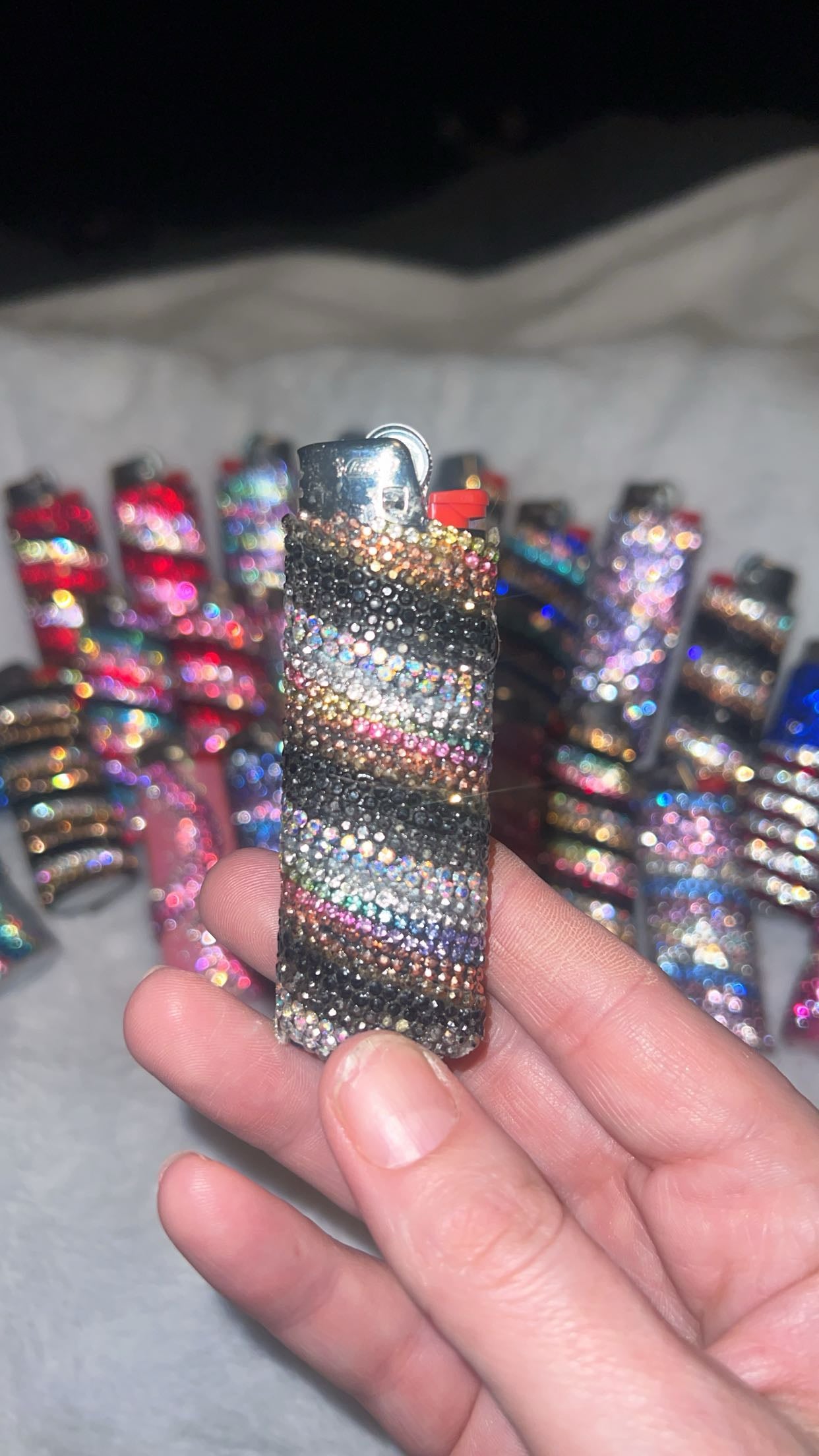 "Majestic Midnight" - Blinged BIC Lighter Rhinestone-Wrapped in Strands of Black, Grey, Rose Gold, clear Crystal and Crystal AB rhinestones