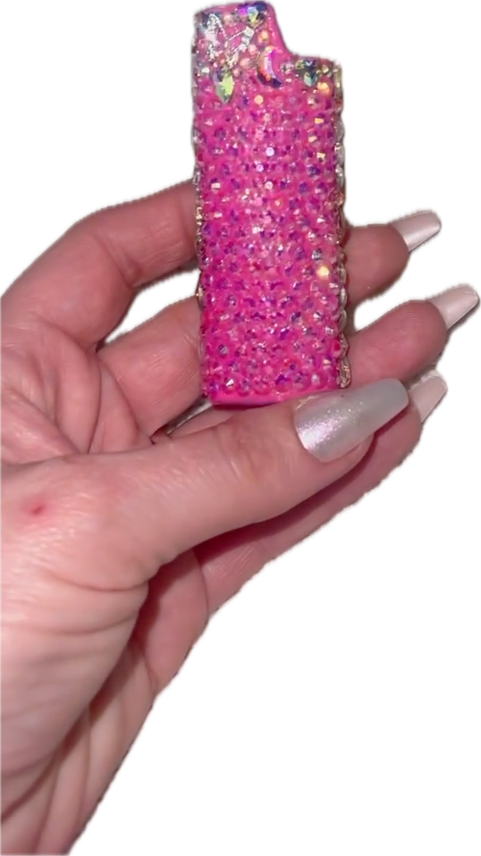 On Wednesday's We Wear Pink - Hot Pink Bedazzled Bling Fancy CRYSTAL AB BIC Lighter Case with jewels and charms