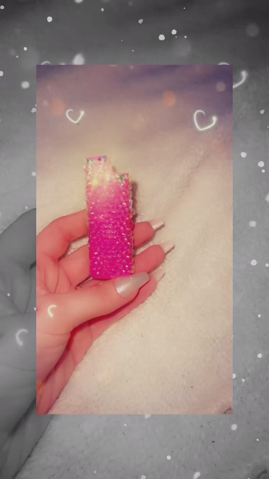 On Wednesday's We Wear Pink - Hot Pink Bedazzled Bling Fancy CRYSTAL AB BIC Lighter Case with jewels and charms