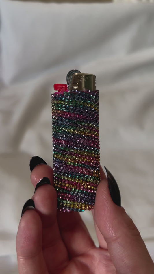 "Rainbow Galaxy" - Bedazzled Bling Multi-Color Rainbow Rhinestone Wrapper BIC Lighter