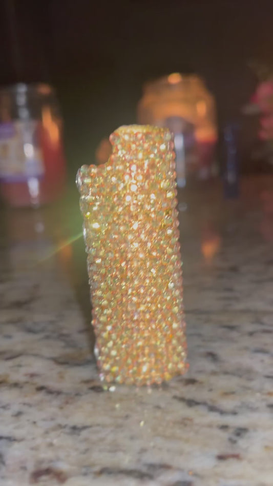 "Midas Touch' - Bedazzled Gold Bling BIC Lighter Case w/ Bright Gold Rhinestones