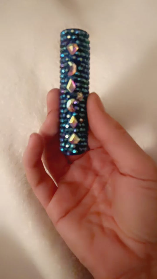 “Sirius Nights”- Blue AB Crystal BIC Lighters Sleeve w/ Crystal Moons and Stars