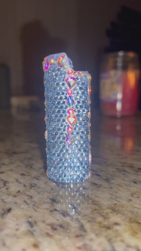 "Ice Queen": Bedazzled Bling BIC Lighter Sleeve/Case w/ Light Blue Crystals & White Crystal AB design