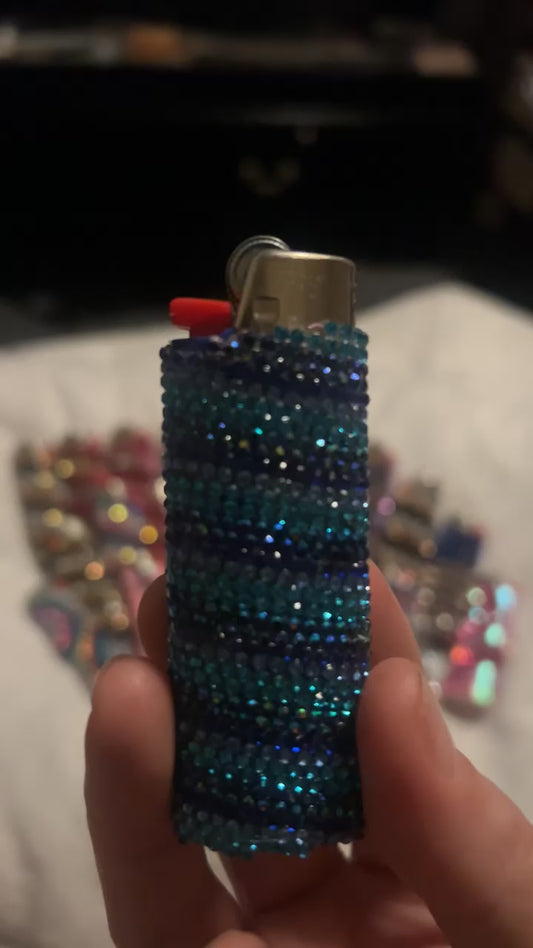 Oceanic Swirl Bling Lighter -Bedazzled Lighter  wrapped in deep blue, and teal