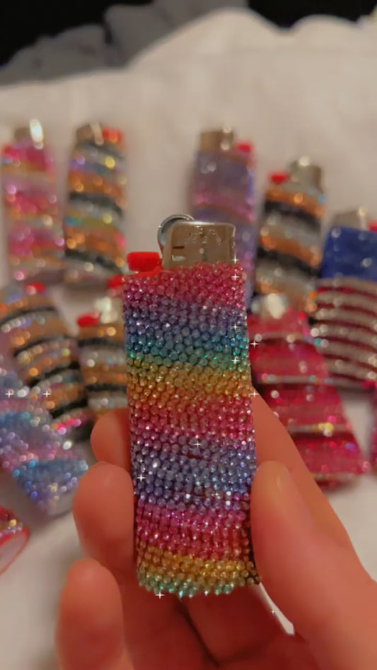 Rainbow Rhinestone Wrapped Crystal Bic Lighter