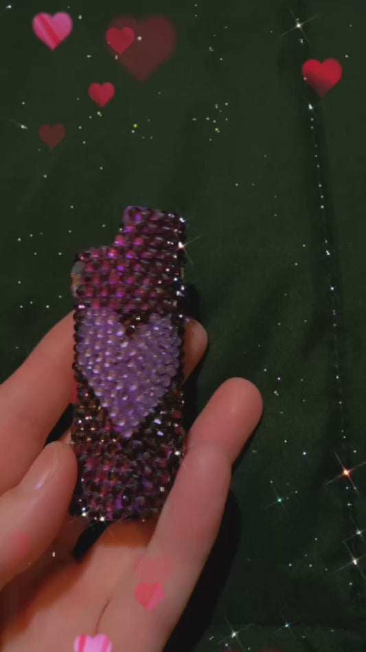 Cosmic Heartbeat - Bedazzled Purple & Pink Heart BIC Lighter Case